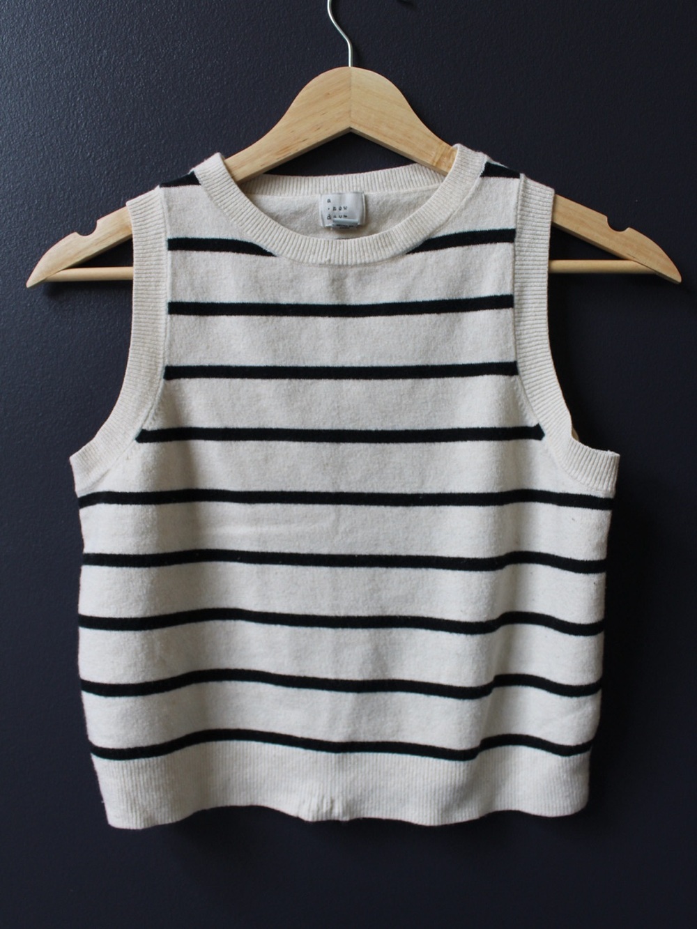 a new day Cream and Black Striped Sleeveless Sweater Tank